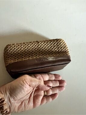 Rosetti Tan Straw and Brown Leather cosmetic bag.